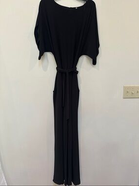 Black Women's Belted Wide-Leg Jumpsuit